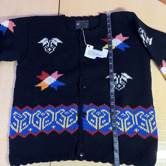 Bolivian Handknits lambwool sweater cardigan Aztec tribal geo Scandinavian Stars - Picture 11 of 12